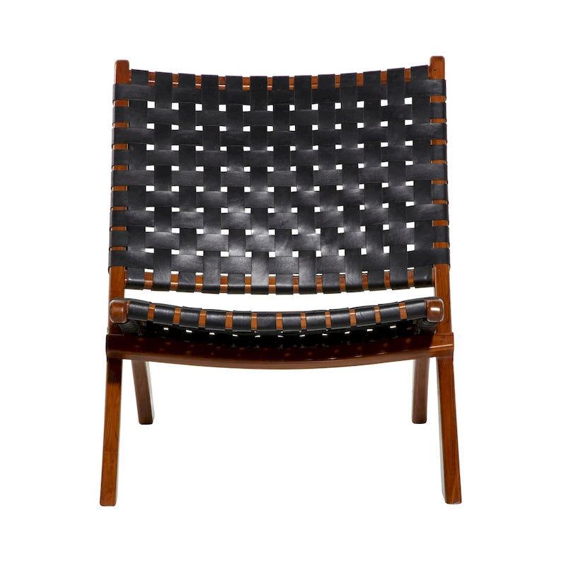 Chaise pliante en cuir tressé, structure en bois brun - noire ou marron