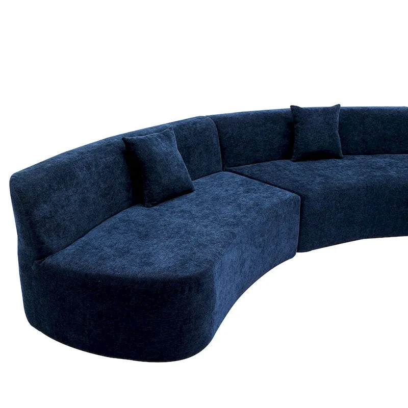 Canapé d'angle incurvé élégant de 136 po en tissu chenille avec trois coussins pour le salon,