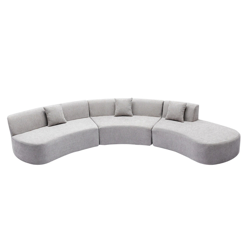 Canapé d'angle incurvé élégant de 136 po en tissu chenille avec trois coussins pour le salon,