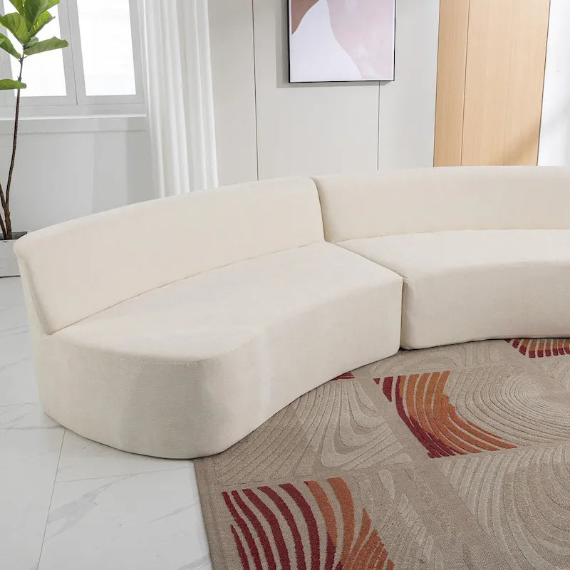 Canapé d'angle incurvé élégant de 136 po en tissu chenille avec trois coussins pour le salon,