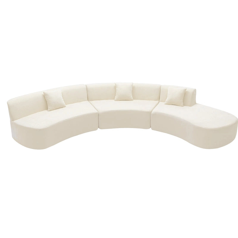 Canapé d'angle incurvé élégant de 136 po en tissu chenille avec trois coussins pour le salon,