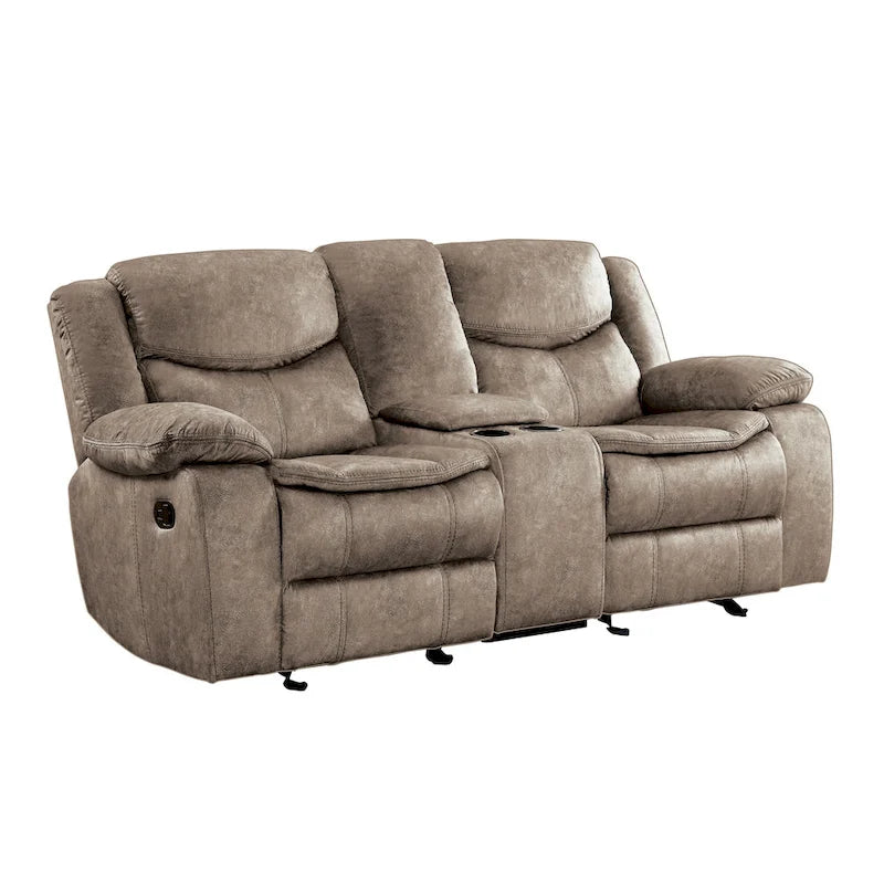 Canapé inclinable manuel à double planeur de 79 pouces avec console, microfibre marron