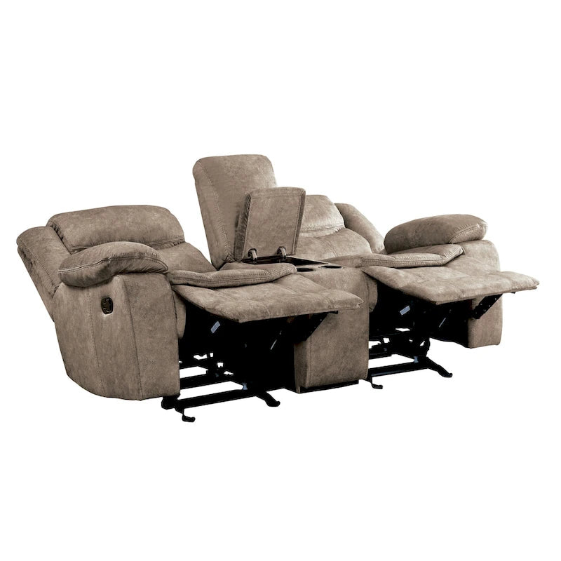 Canapé inclinable manuel à double planeur de 79 pouces avec console, microfibre marron