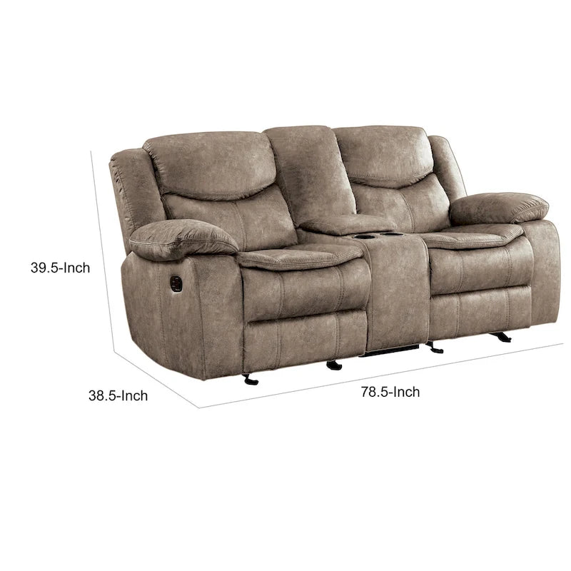 Canapé inclinable manuel à double planeur de 79 pouces avec console, microfibre marron