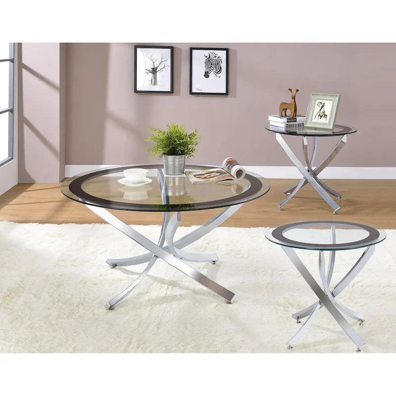 Table basse à plateau rond en verre