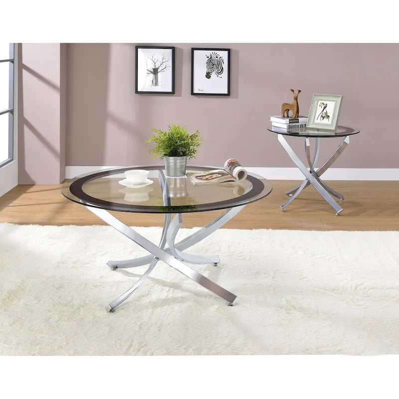 Table basse à plateau rond en verre