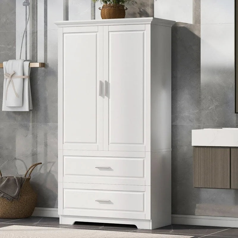 Meuble de rangement de salle de bain avec 2 portes et tiroirs, étagère réglable