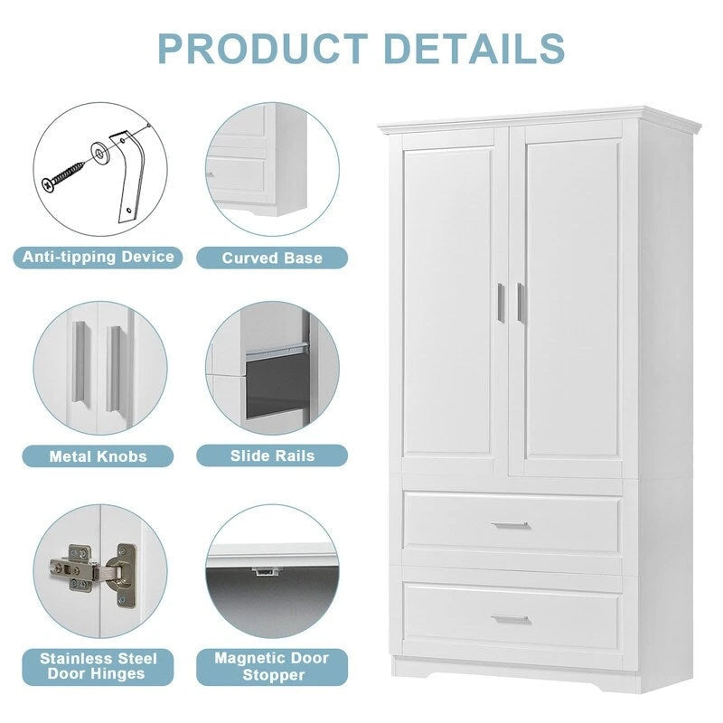Meuble de rangement de salle de bain avec 2 portes et tiroirs, étagère réglable