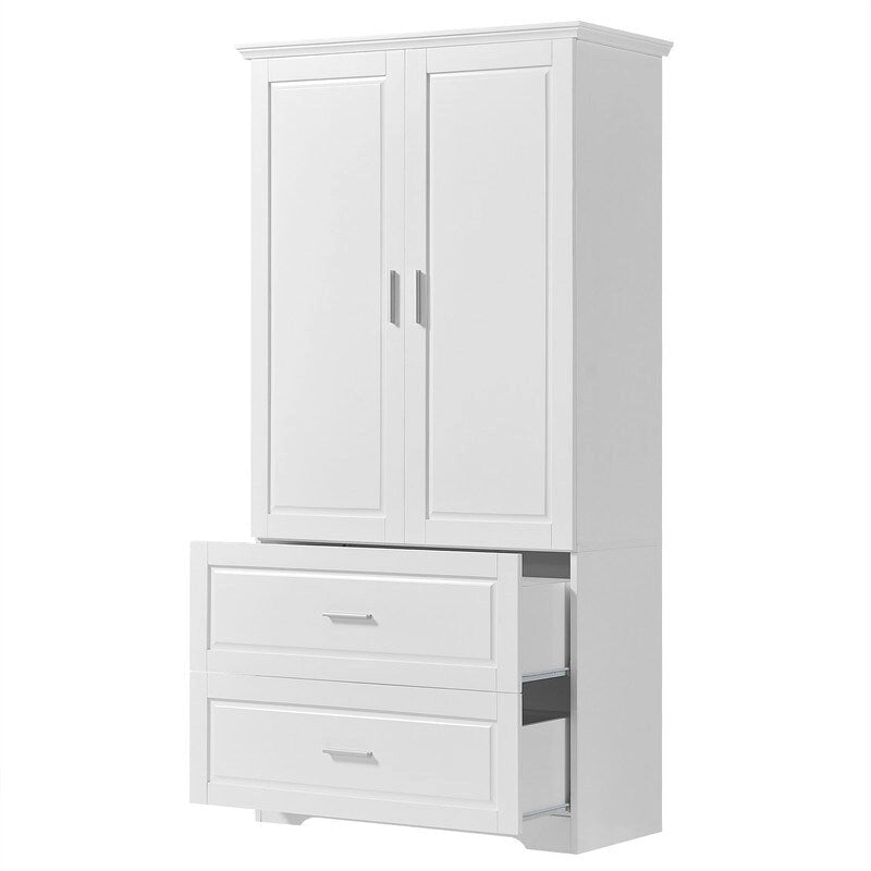 Meuble de rangement de salle de bain avec 2 portes et tiroirs, étagère réglable
