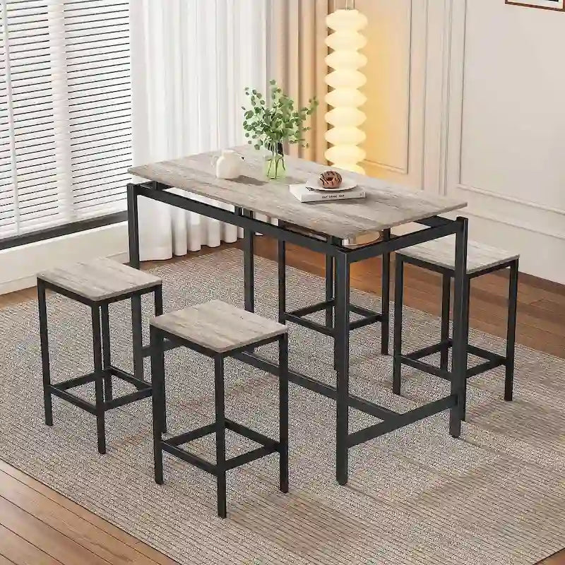 Ensemble table de bar et tabourets compacts 5 pièces moderne