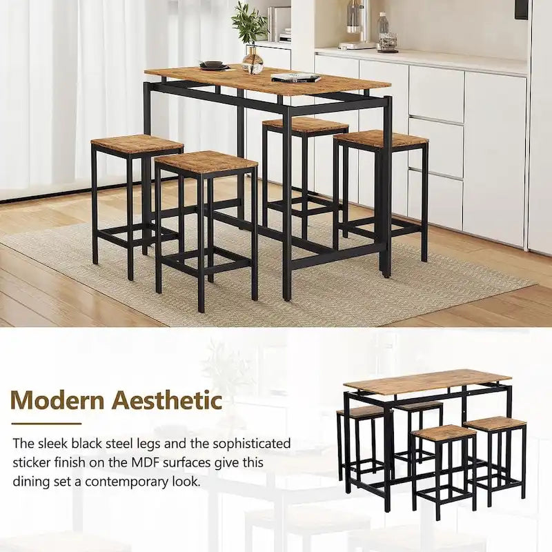 Ensemble table de bar et tabourets compacts 5 pièces moderne