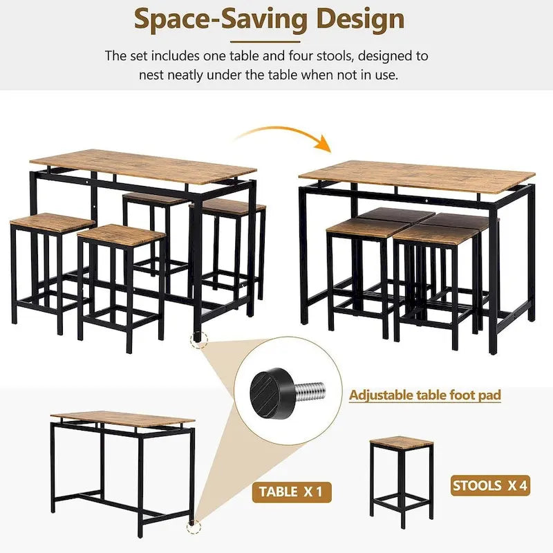 Ensemble table de bar et tabourets compacts 5 pièces moderne