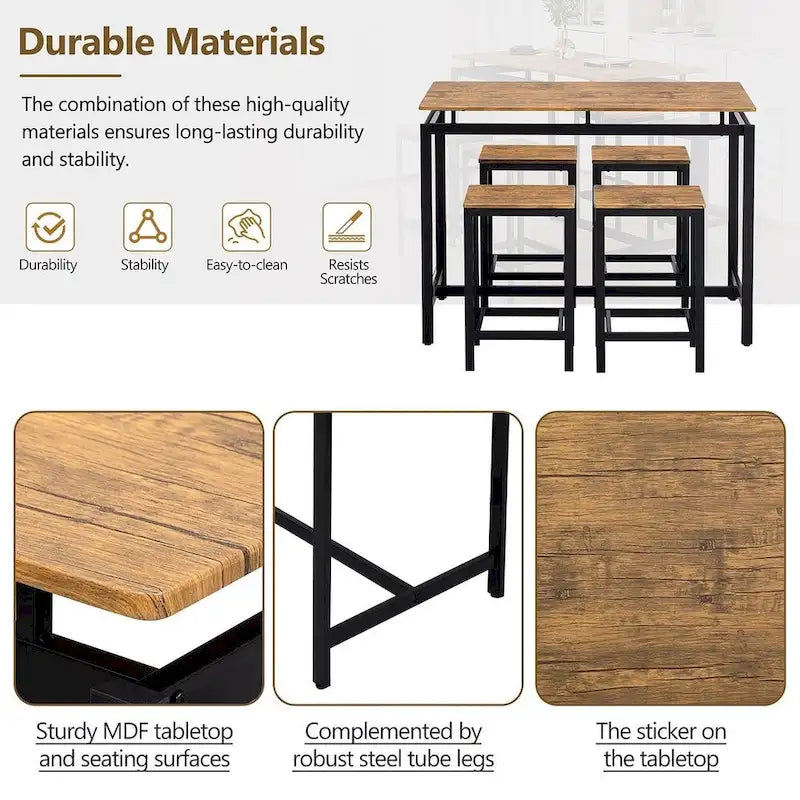 Ensemble table de bar et tabourets compacts 5 pièces moderne